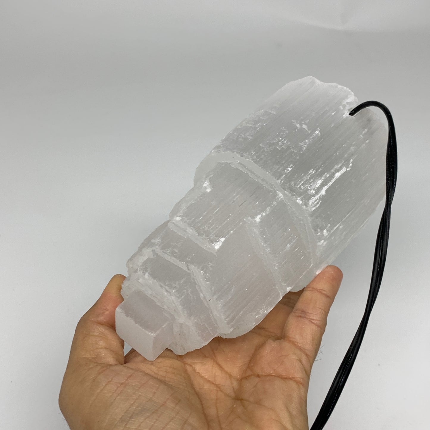 2 lbs, 6"x3", Raw Rough Selenite (Satin Spar) Lamp Tower, 6ft Chord, B35874