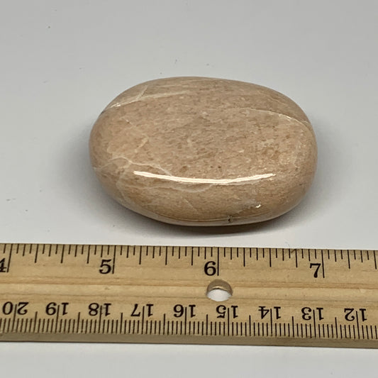 98.8g,2.3"x1.7"x0.9" Peach Moonstone Crystal Palm-Stone Polished Reiki, B27987