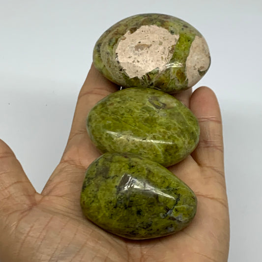 201.6g, 1.9"-2.2", 3pcs, Green Opal Crystal PalmStone Polished Reiki, B38318