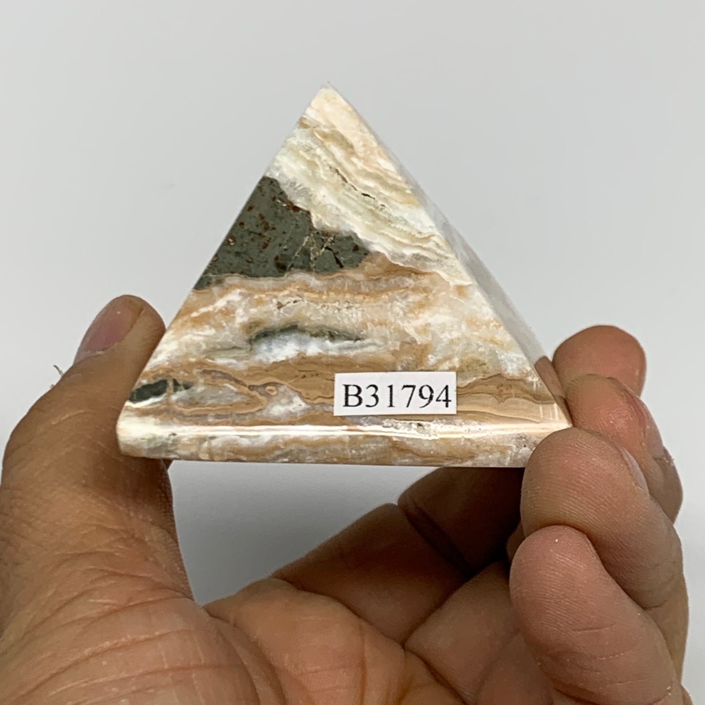 114g, 1.6"x2"x1.9", Caribbean Calcite Pyramid Gemstone, Crystal, B31794