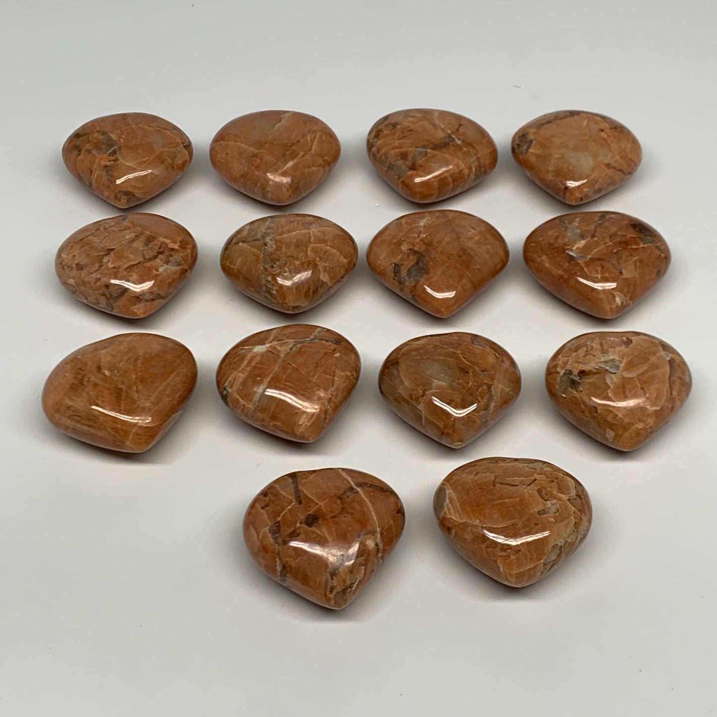 1030g (2.2 lbs) ,14 pcs, 1.7"- 1.9, Peach Moonstone Hearts @Madagascar, B27240