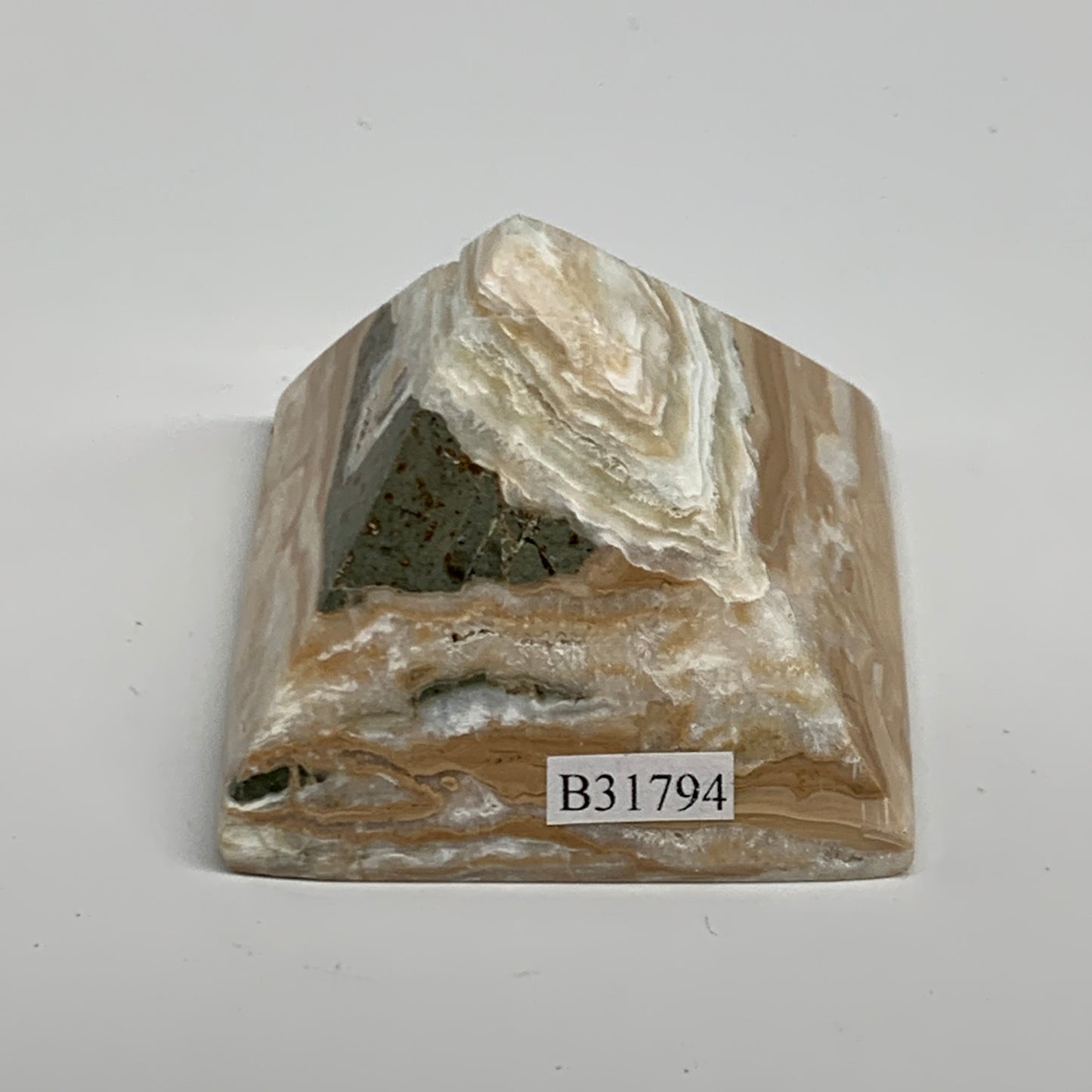 114g, 1.6"x2"x1.9", Caribbean Calcite Pyramid Gemstone, Crystal, B31794