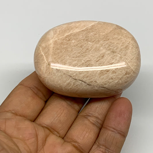 122.4g,2.4"x1.8"x1" Peach Moonstone Crystal Palm-Stone Polished Reiki, B27988