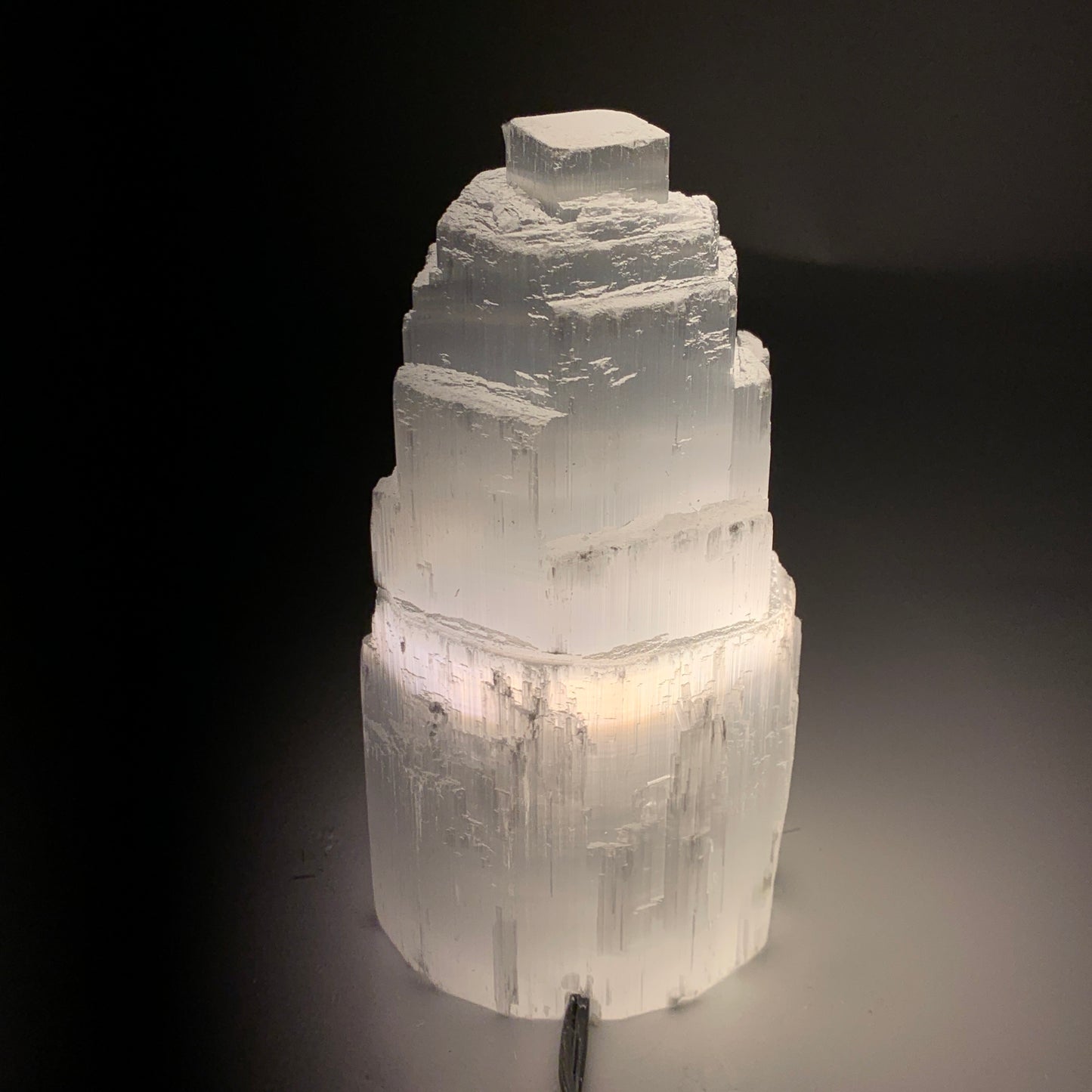 2.2 lbs, 6"x3.2", Raw Rough Selenite (Satin Spar) Lamp Tower, 6ft Chord, B35875