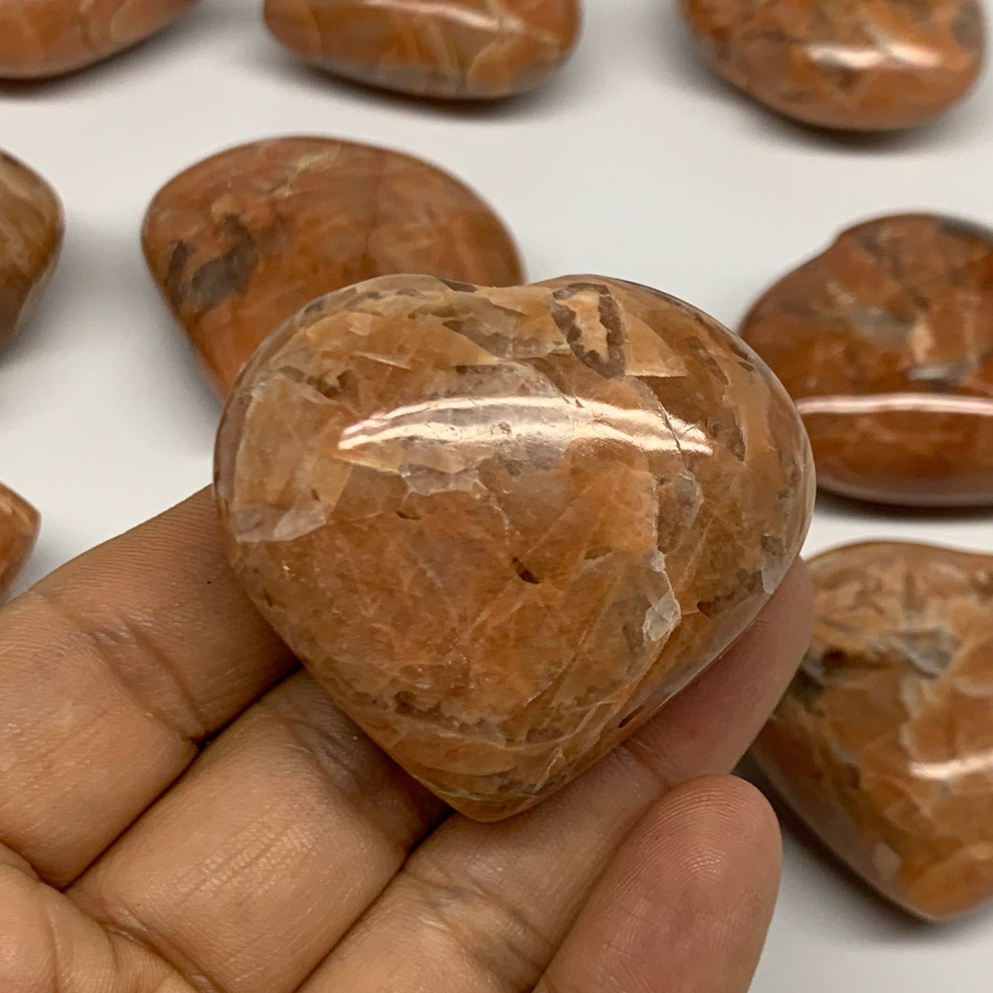 1030g (2.2 lbs) ,14 pcs, 1.7"- 1.9, Peach Moonstone Hearts @Madagascar, B27240