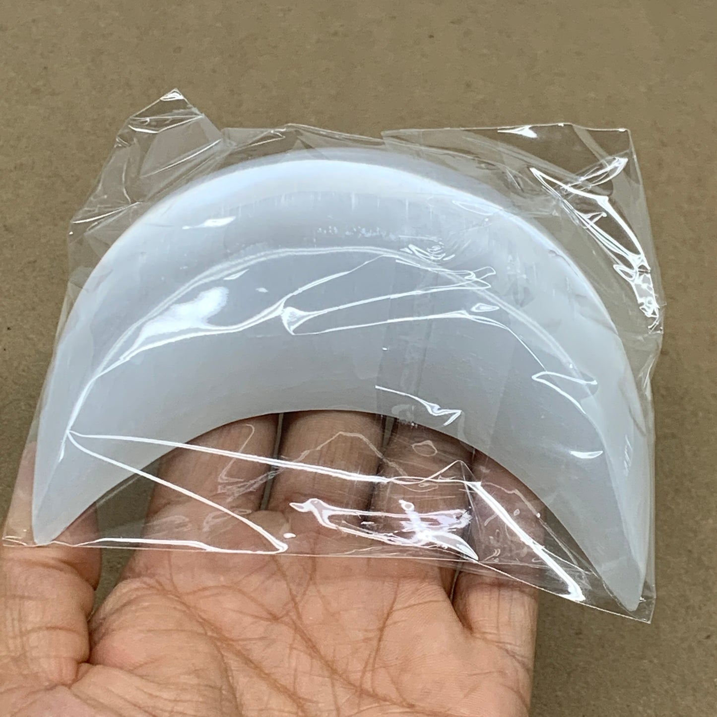 244g, 4.5"x2.2"x1", Selenite Crescent Moon Crystal (Satin Spar), B36517