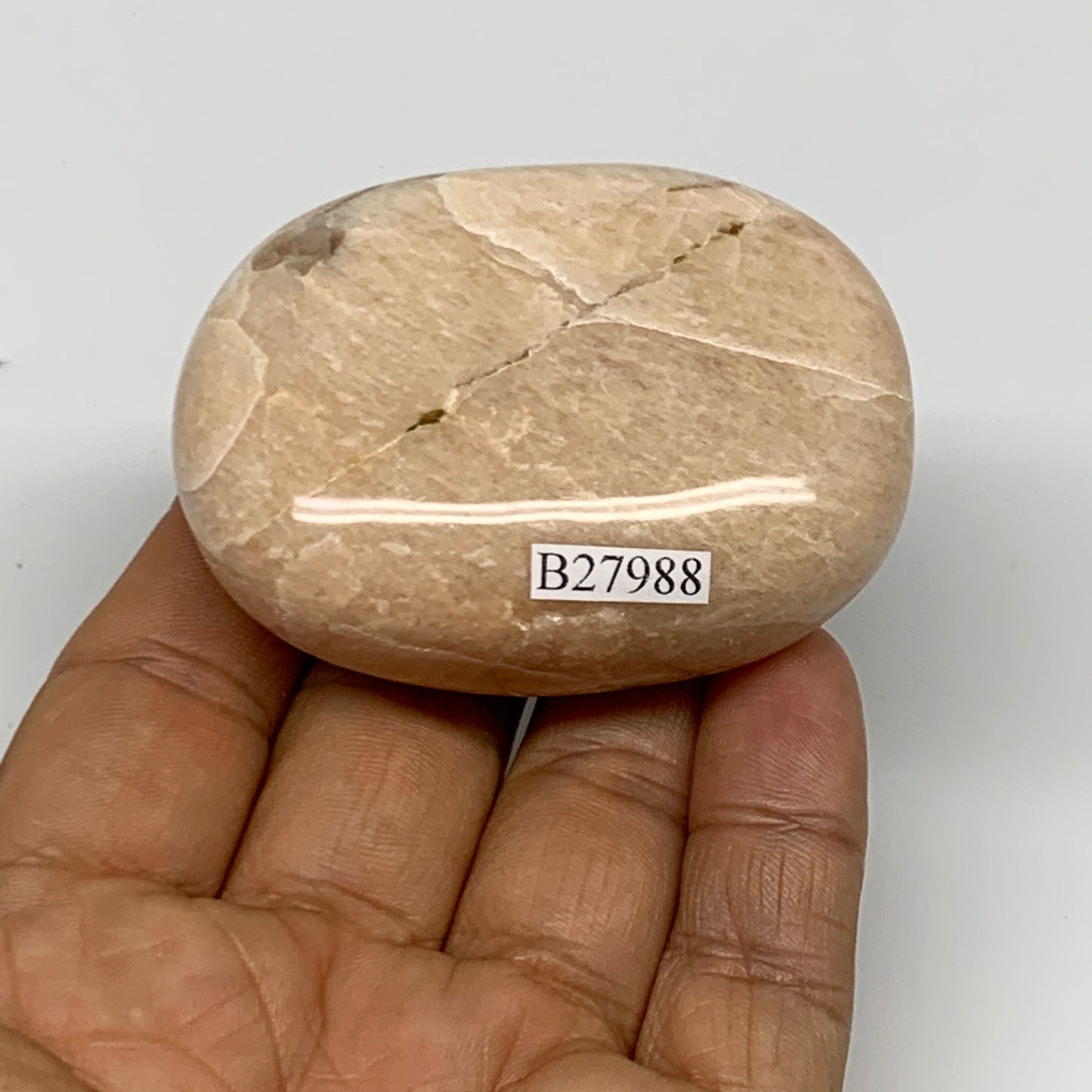 122.4g,2.4"x1.8"x1" Peach Moonstone Crystal Palm-Stone Polished Reiki, B27988