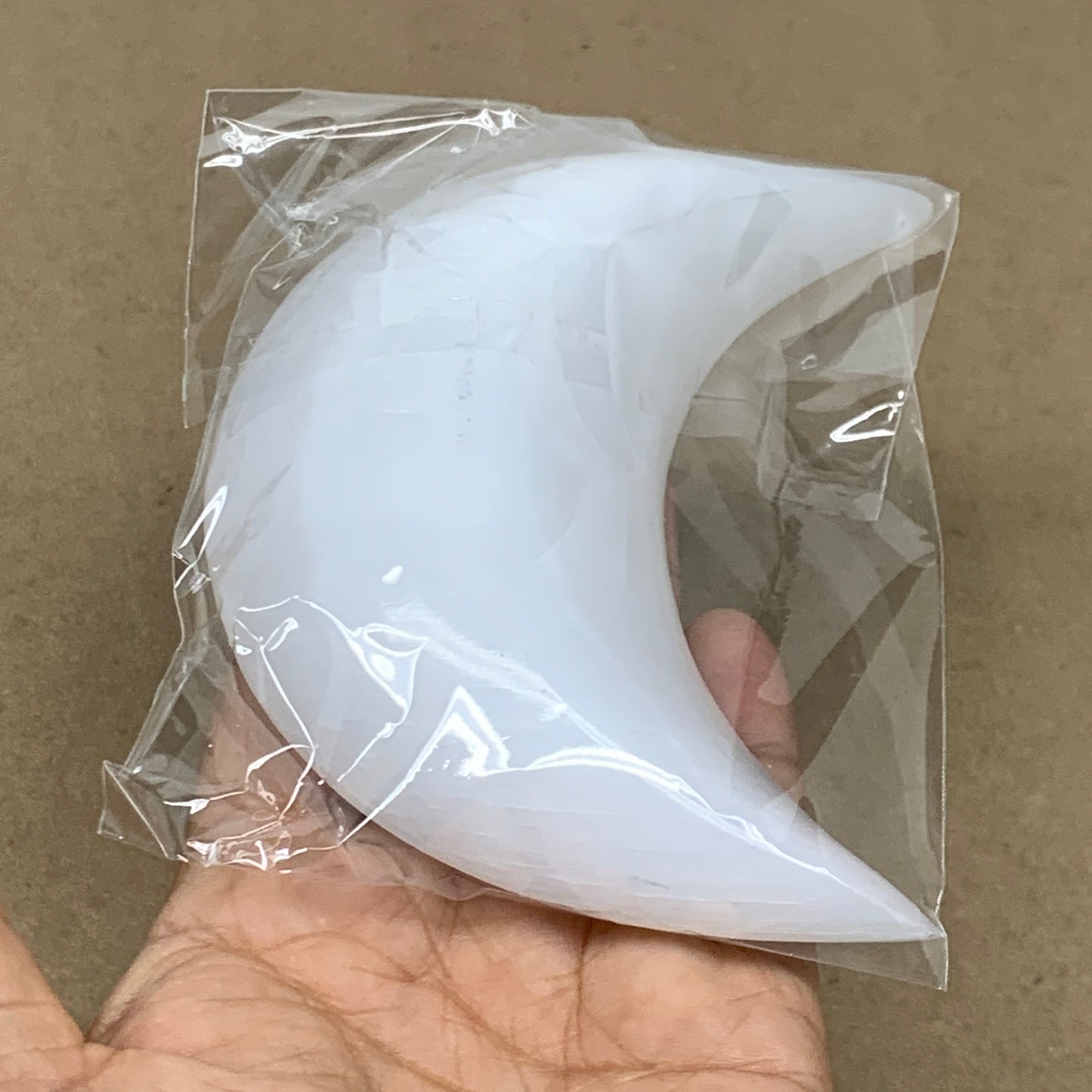 244g, 4.5"x2.2"x1", Selenite Crescent Moon Crystal (Satin Spar), B36517