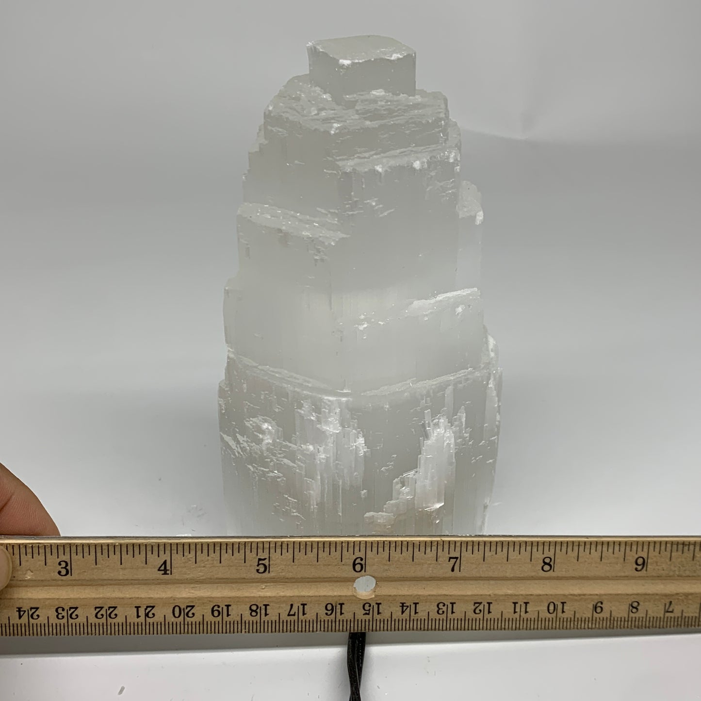 2.2 lbs, 6"x3.2", Raw Rough Selenite (Satin Spar) Lamp Tower, 6ft Chord, B35875