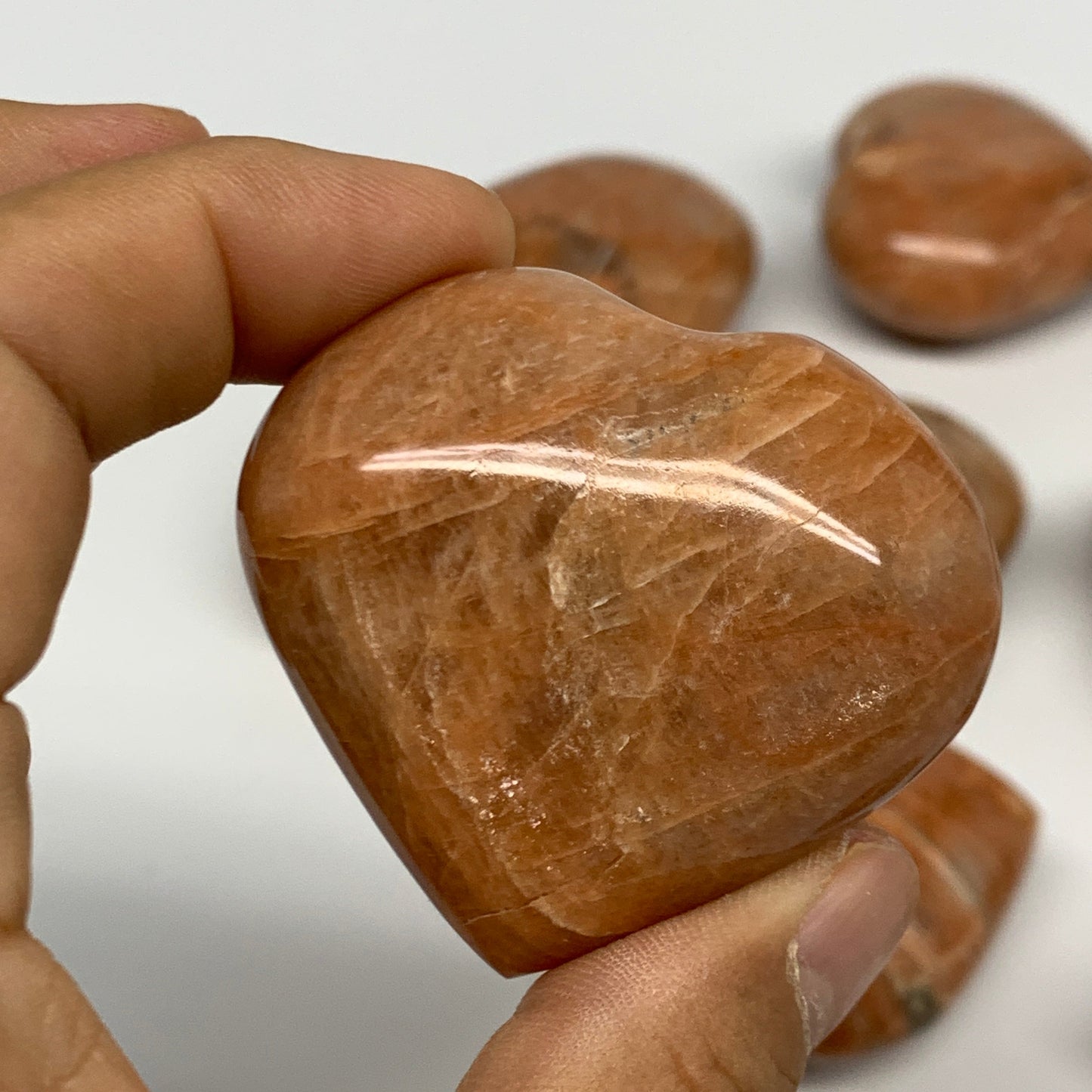1030g (2.2 lbs) ,14 pcs, 1.7"- 1.9, Peach Moonstone Hearts @Madagascar, B27240