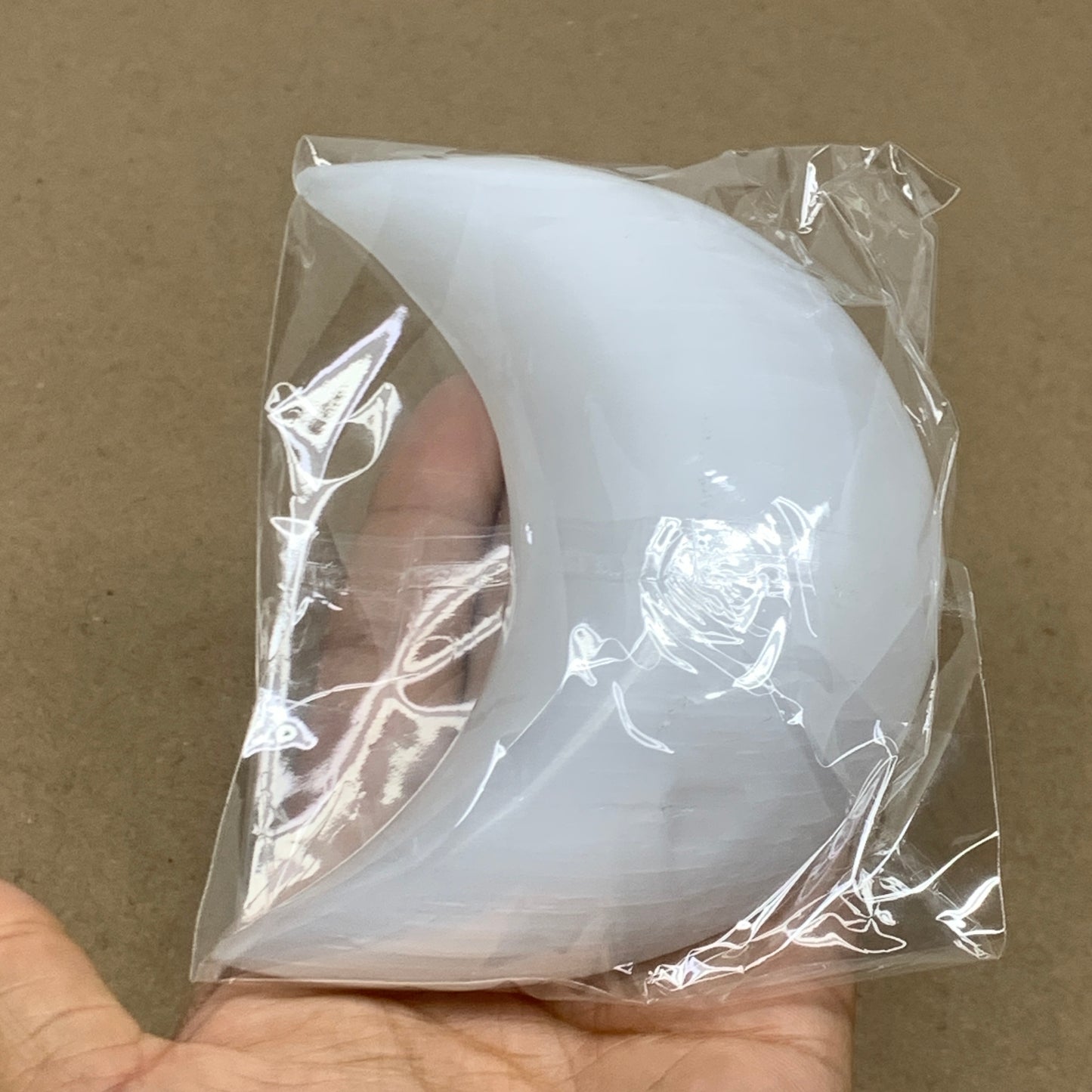 244g, 4.5"x2.2"x1", Selenite Crescent Moon Crystal (Satin Spar), B36517