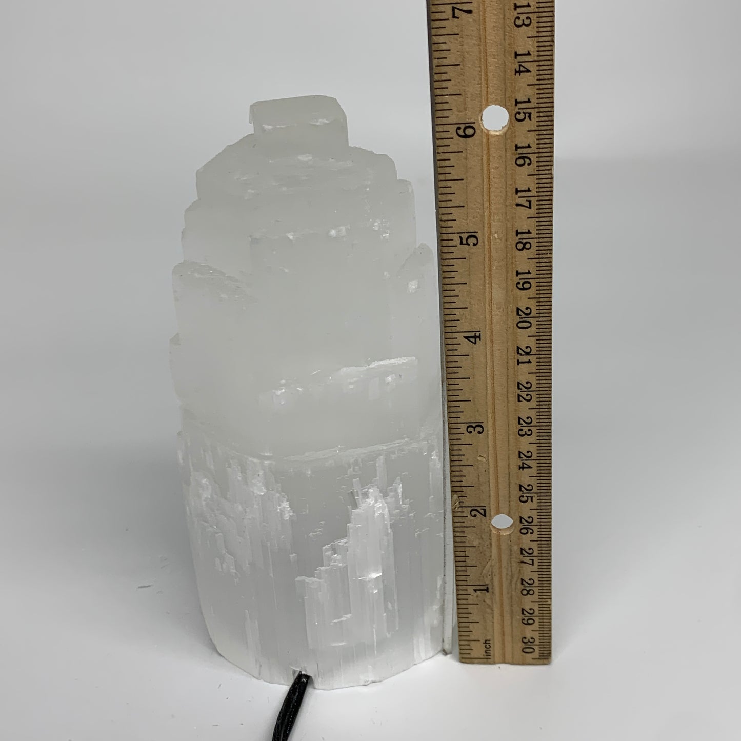 2.2 lbs, 6"x3.2", Raw Rough Selenite (Satin Spar) Lamp Tower, 6ft Chord, B35875