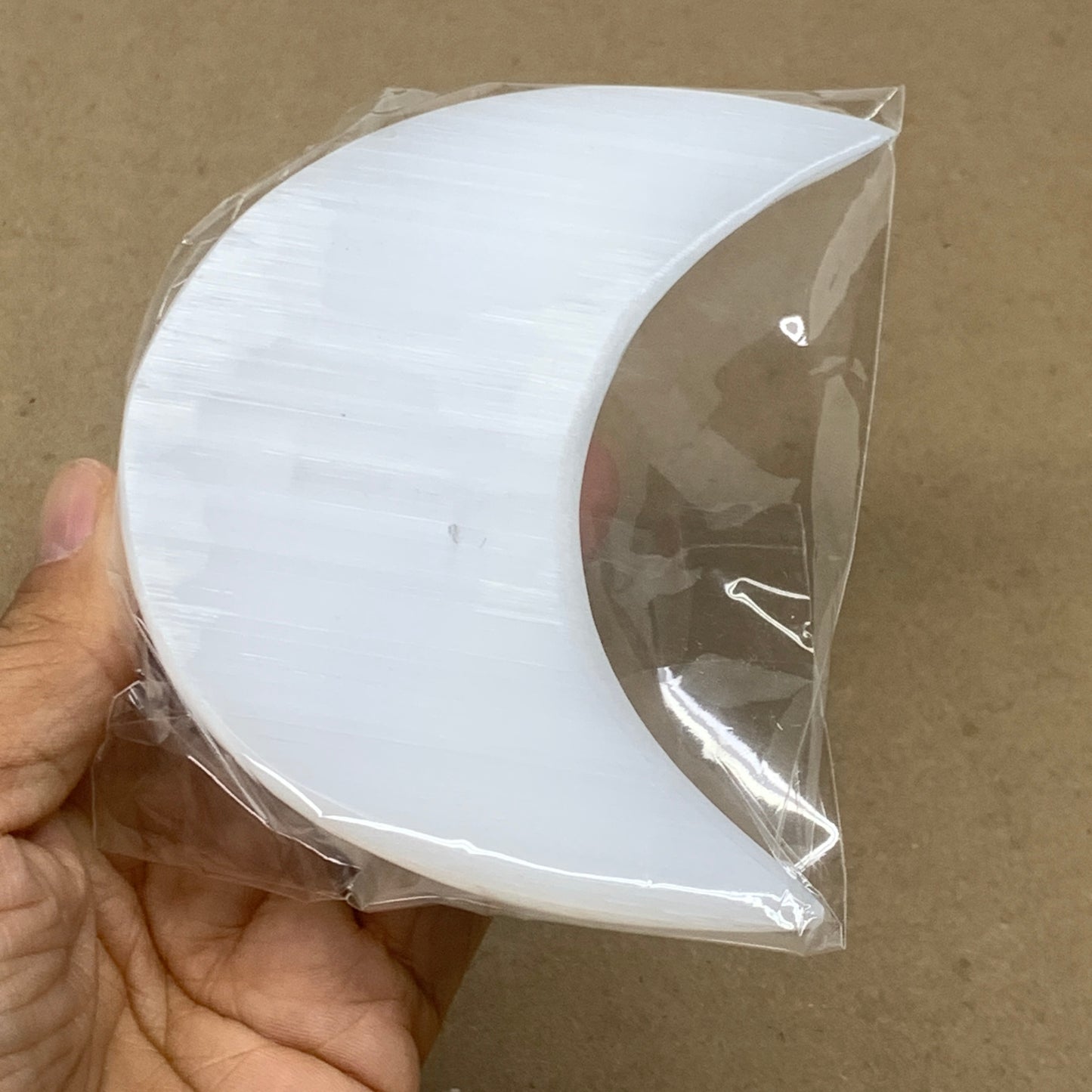 244g, 4.5"x2.2"x1", Selenite Crescent Moon Crystal (Satin Spar), B36517