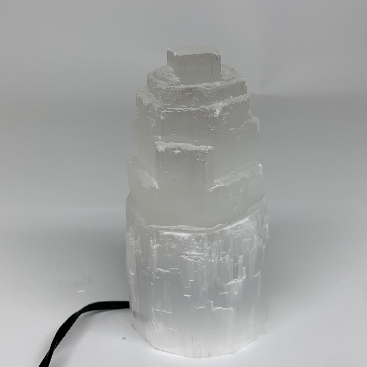2.2 lbs, 6"x3.2", Raw Rough Selenite (Satin Spar) Lamp Tower, 6ft Chord, B35875
