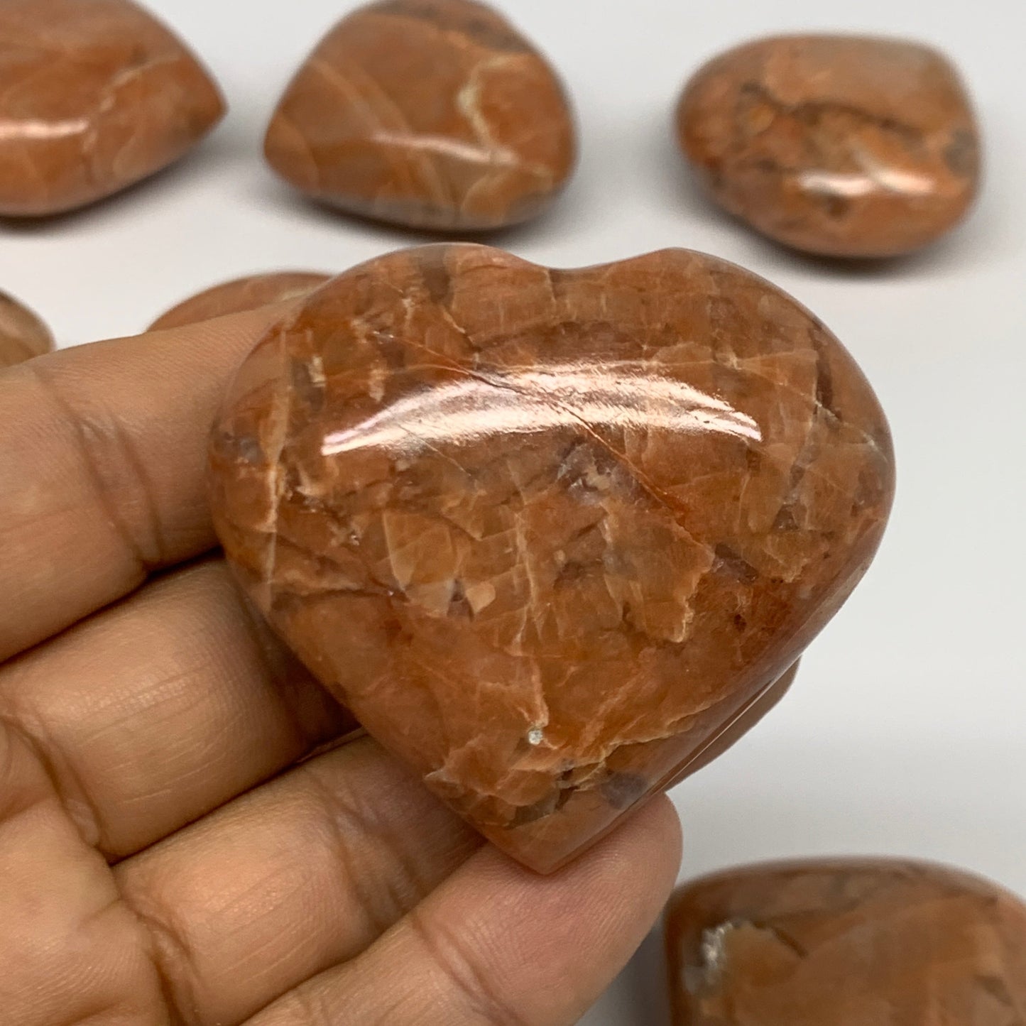 1030g (2.2 lbs) ,14 pcs, 1.7"- 1.9, Peach Moonstone Hearts @Madagascar, B27240