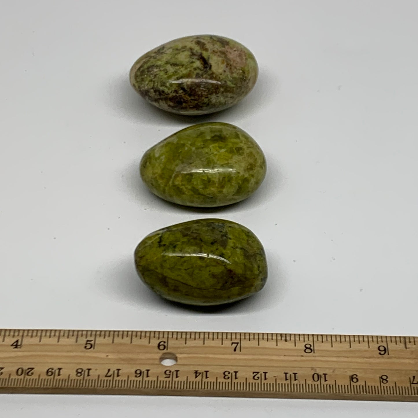 201.6g, 1.9"-2.2", 3pcs, Green Opal Crystal PalmStone Polished Reiki, B38318