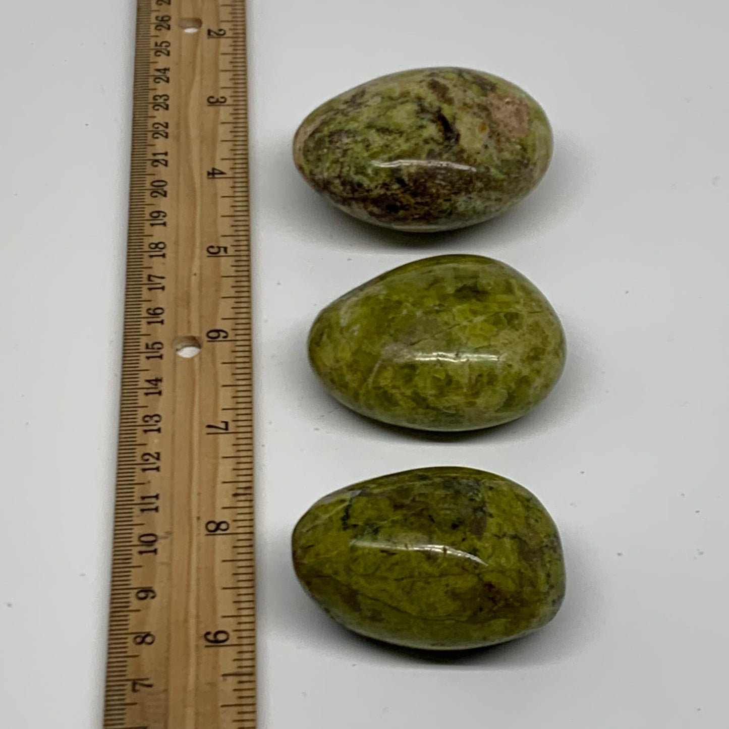 201.6g, 1.9"-2.2", 3pcs, Green Opal Crystal PalmStone Polished Reiki, B38318