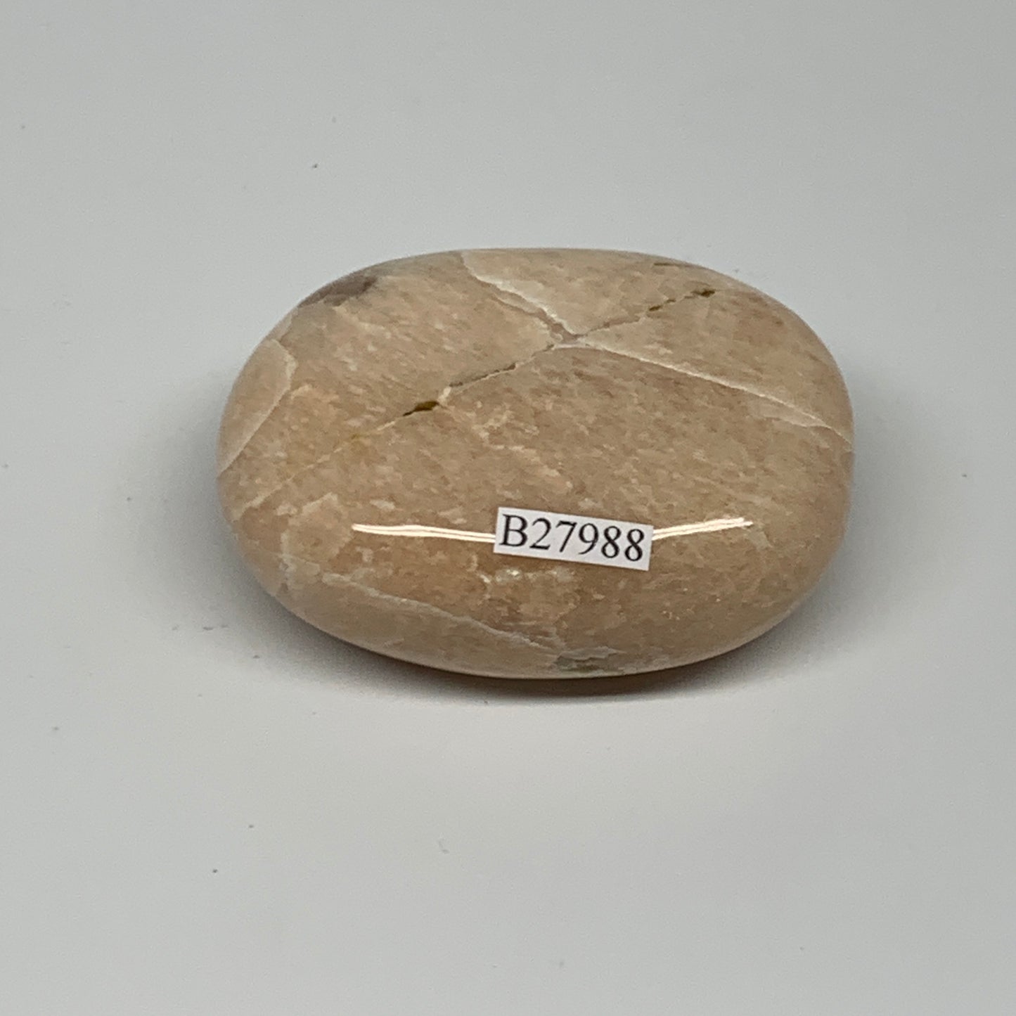 122.4g,2.4"x1.8"x1" Peach Moonstone Crystal Palm-Stone Polished Reiki, B27988