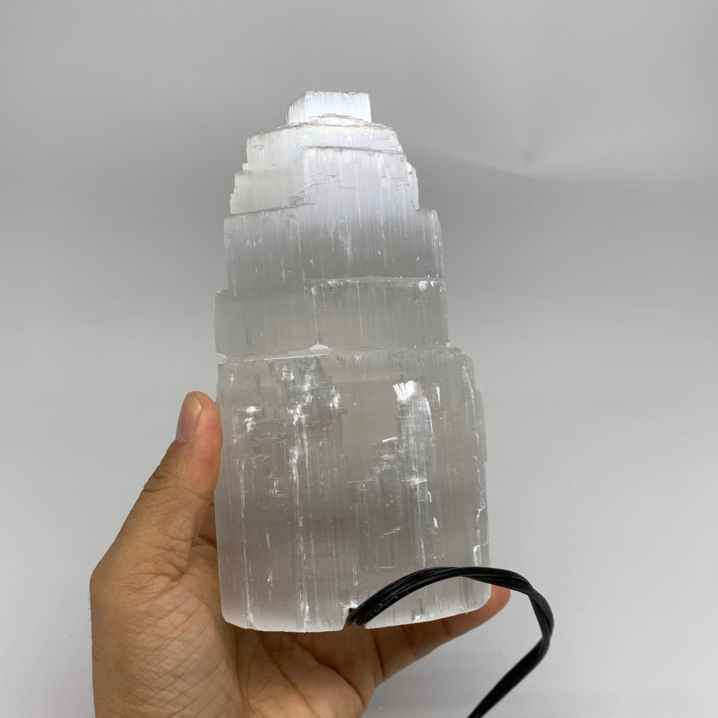 2.2 lbs, 6"x3.2", Raw Rough Selenite (Satin Spar) Lamp Tower, 6ft Chord, B35875