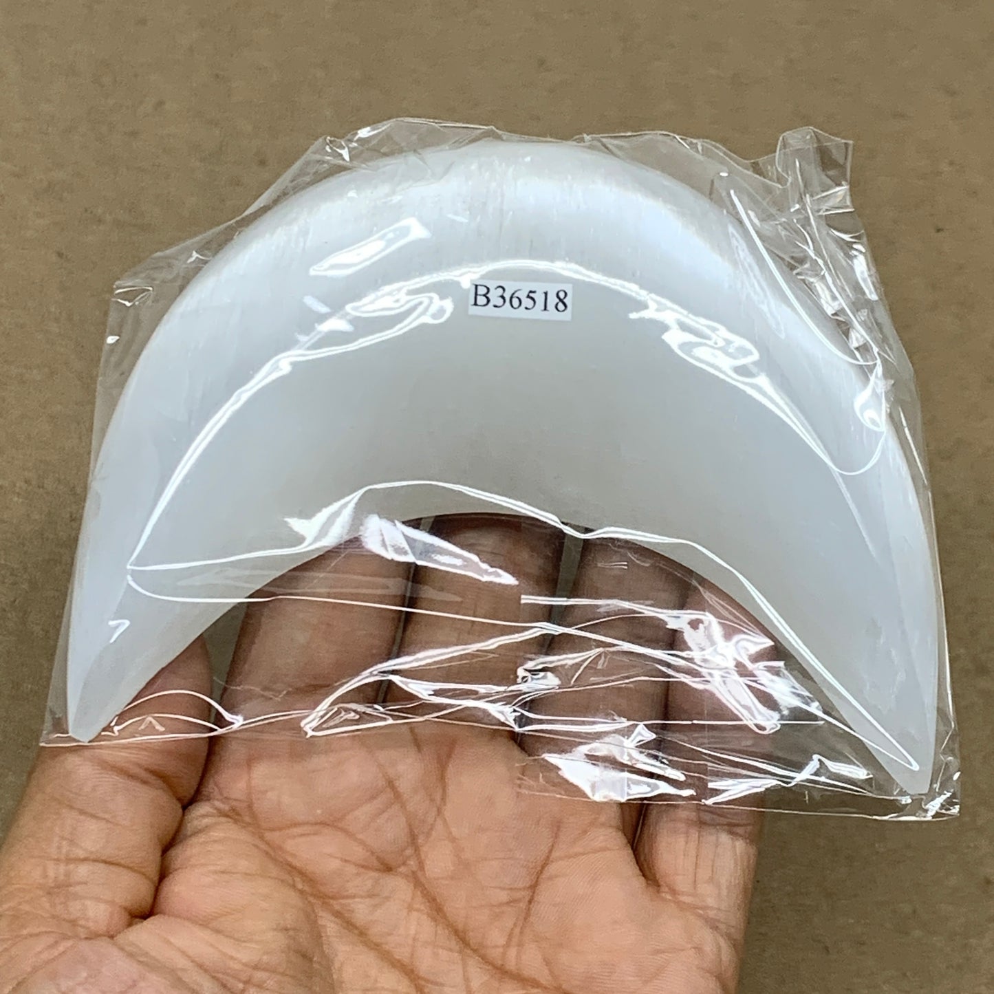 207g, 4.5"x2.2"x0.9", Selenite Crescent Moon Crystal (Satin Spar), B36518