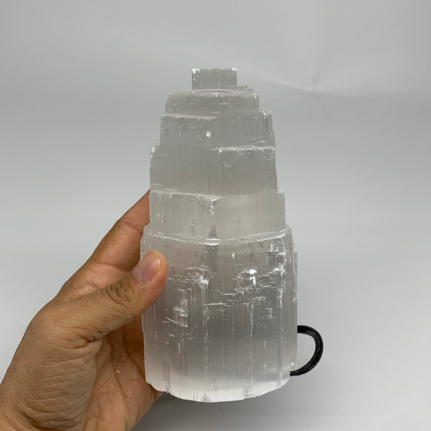 2.2 lbs, 6"x3.2", Raw Rough Selenite (Satin Spar) Lamp Tower, 6ft Chord, B35875