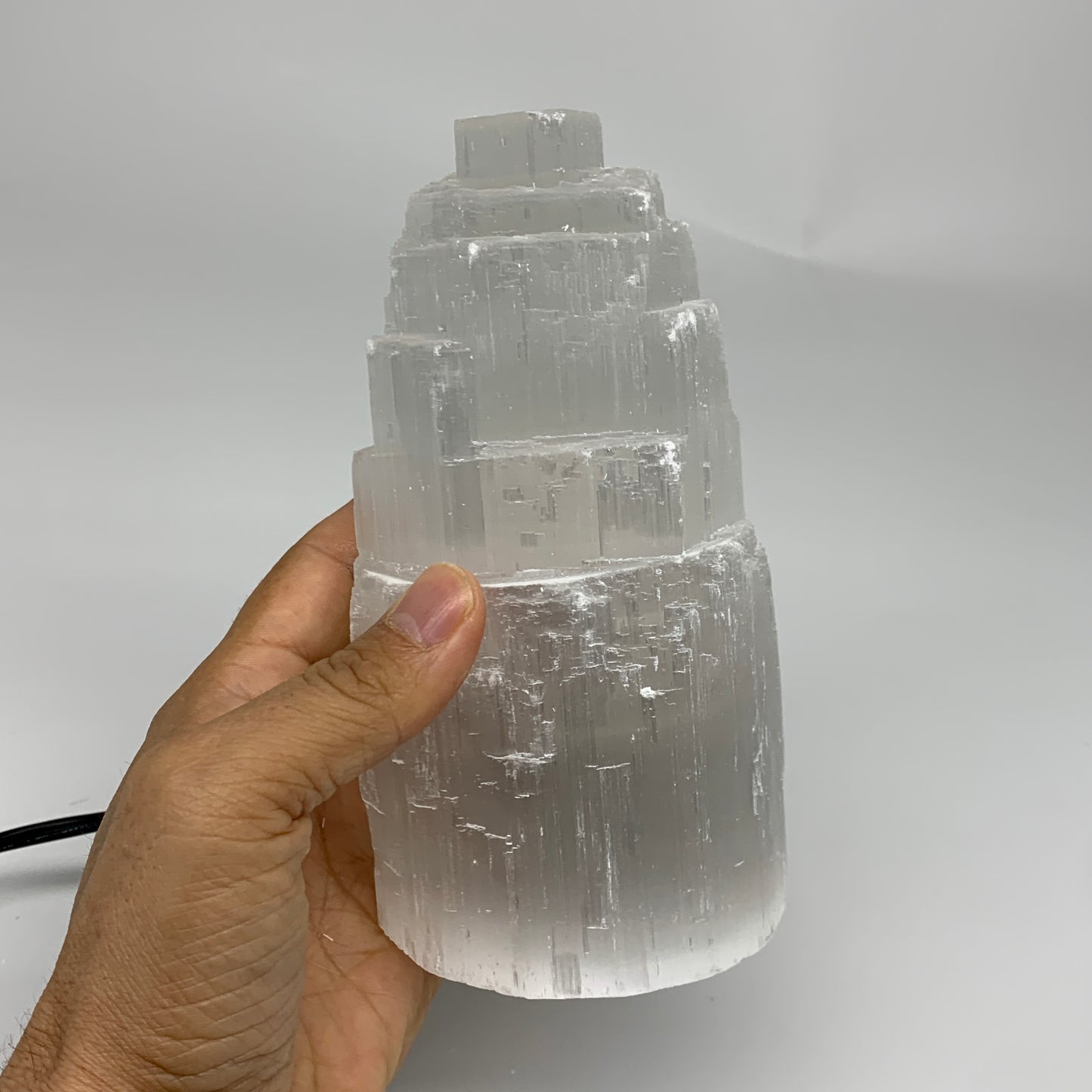 2.2 lbs, 6"x3.2", Raw Rough Selenite (Satin Spar) Lamp Tower, 6ft Chord, B35875