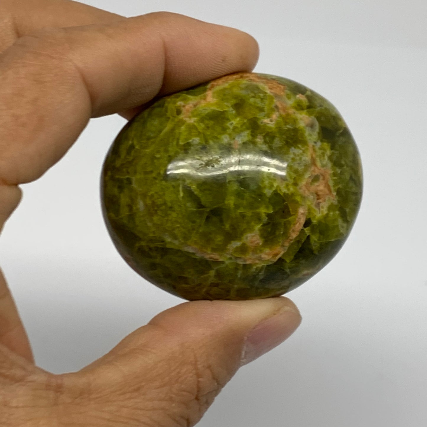 213.9g, 2"-2.2", 3pcs, Green Opal Crystal PalmStone Polished Reiki, B38319