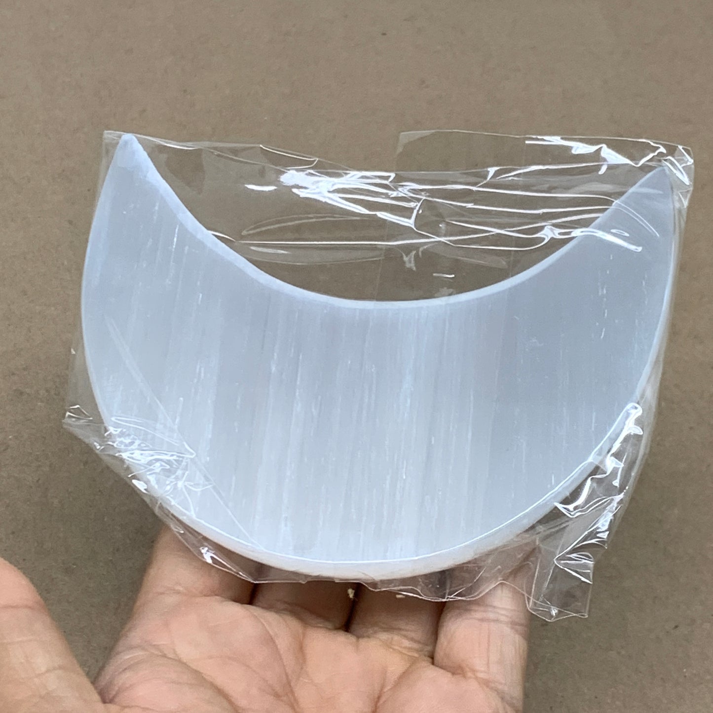 207g, 4.5"x2.2"x0.9", Selenite Crescent Moon Crystal (Satin Spar), B36518