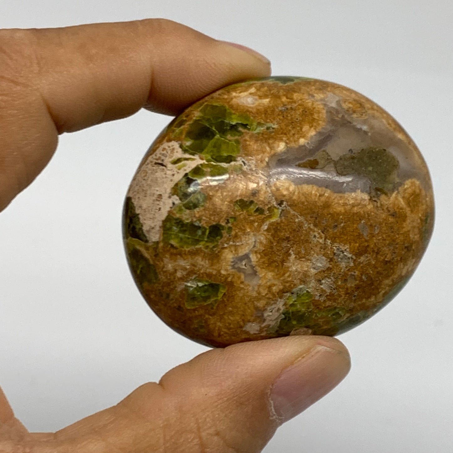 213.9g, 2"-2.2", 3pcs, Green Opal Crystal PalmStone Polished Reiki, B38319