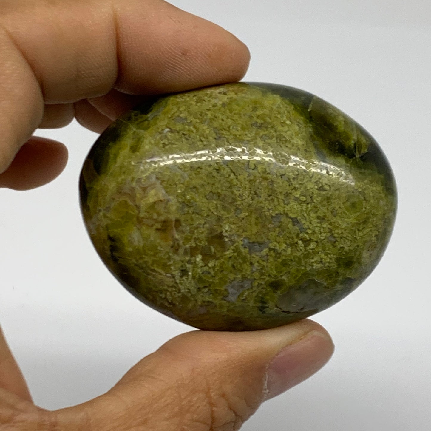 213.9g, 2"-2.2", 3pcs, Green Opal Crystal PalmStone Polished Reiki, B38319