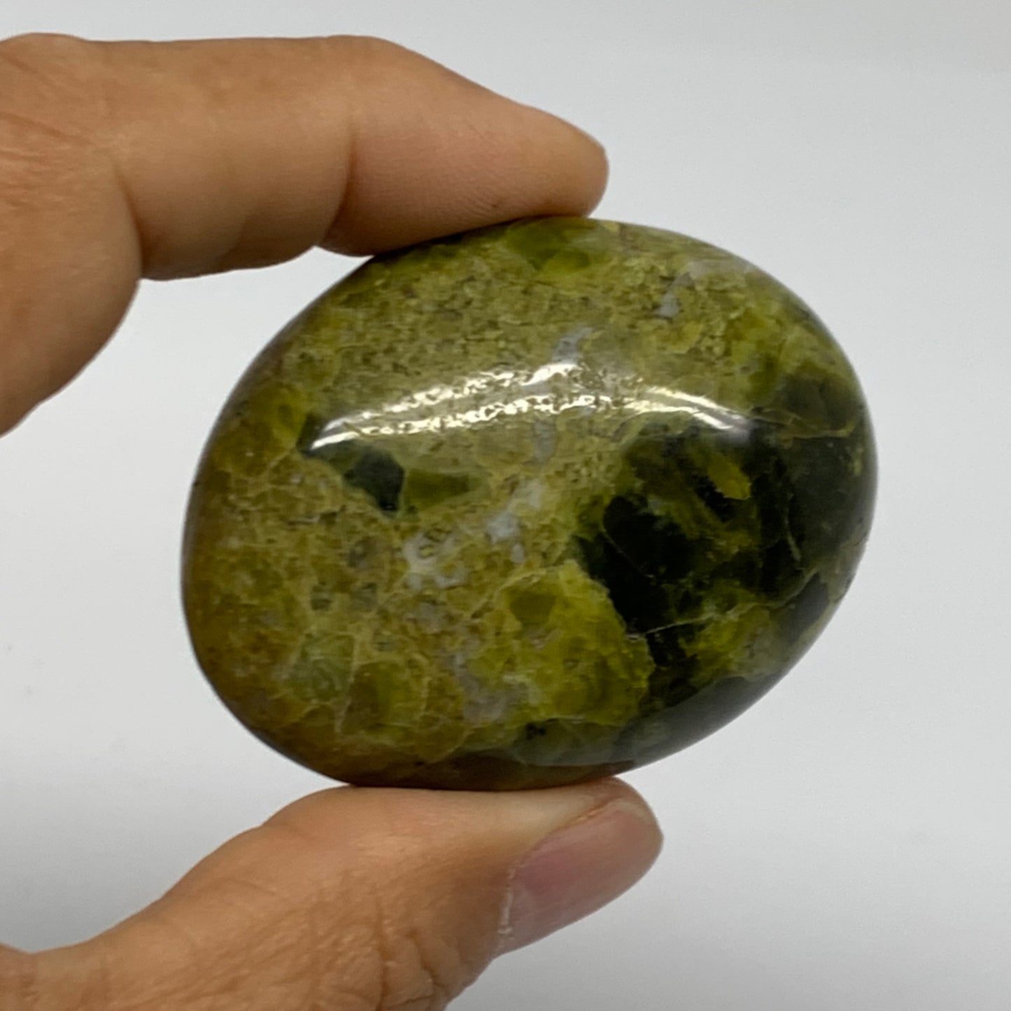 213.9g, 2"-2.2", 3pcs, Green Opal Crystal PalmStone Polished Reiki, B38319