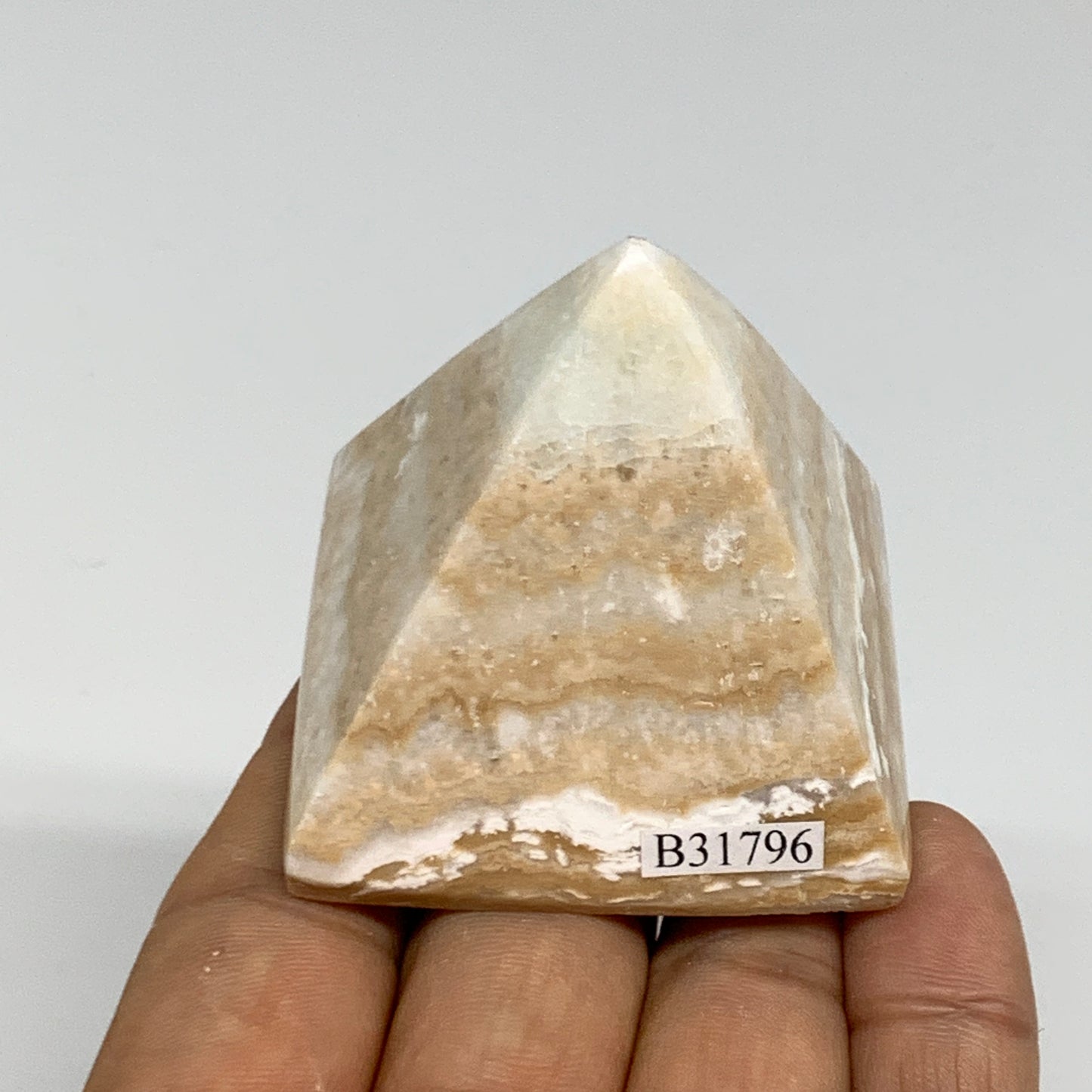 116.9g, 1.7"x1.9"x1.9", Caribbean Calcite Pyramid Gemstone, Crystal, B31796