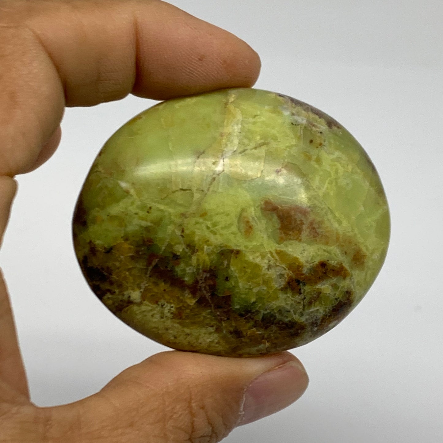 213.9g, 2"-2.2", 3pcs, Green Opal Crystal PalmStone Polished Reiki, B38319