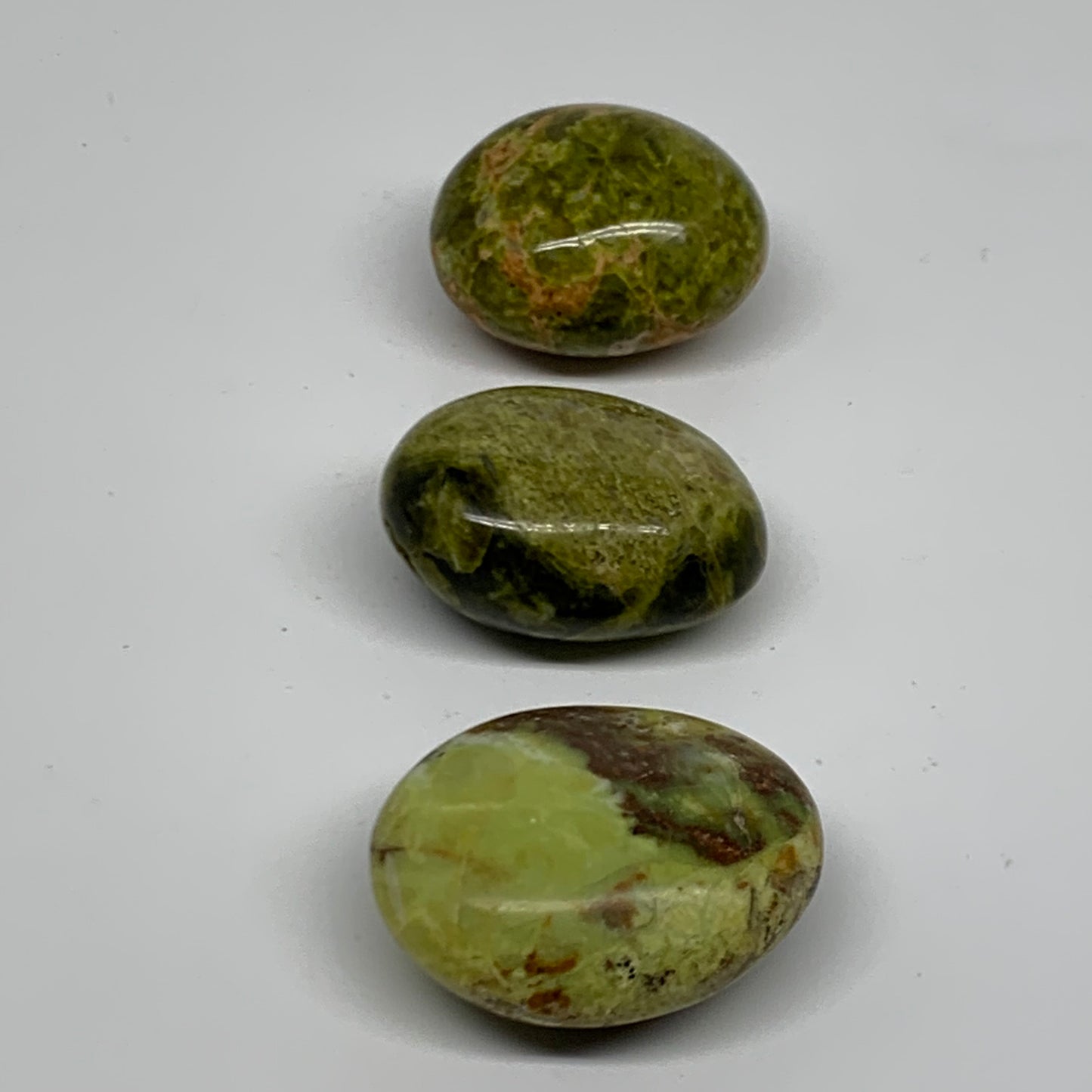 213.9g, 2"-2.2", 3pcs, Green Opal Crystal PalmStone Polished Reiki, B38319