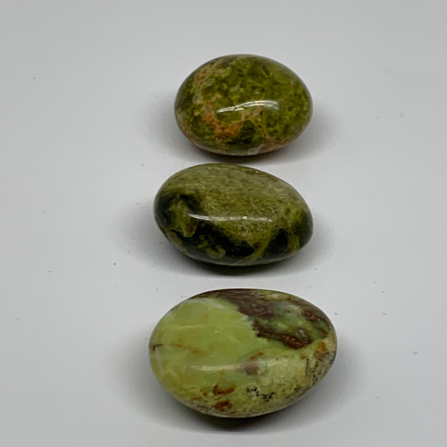 213.9g, 2"-2.2", 3pcs, Green Opal Crystal PalmStone Polished Reiki, B38319