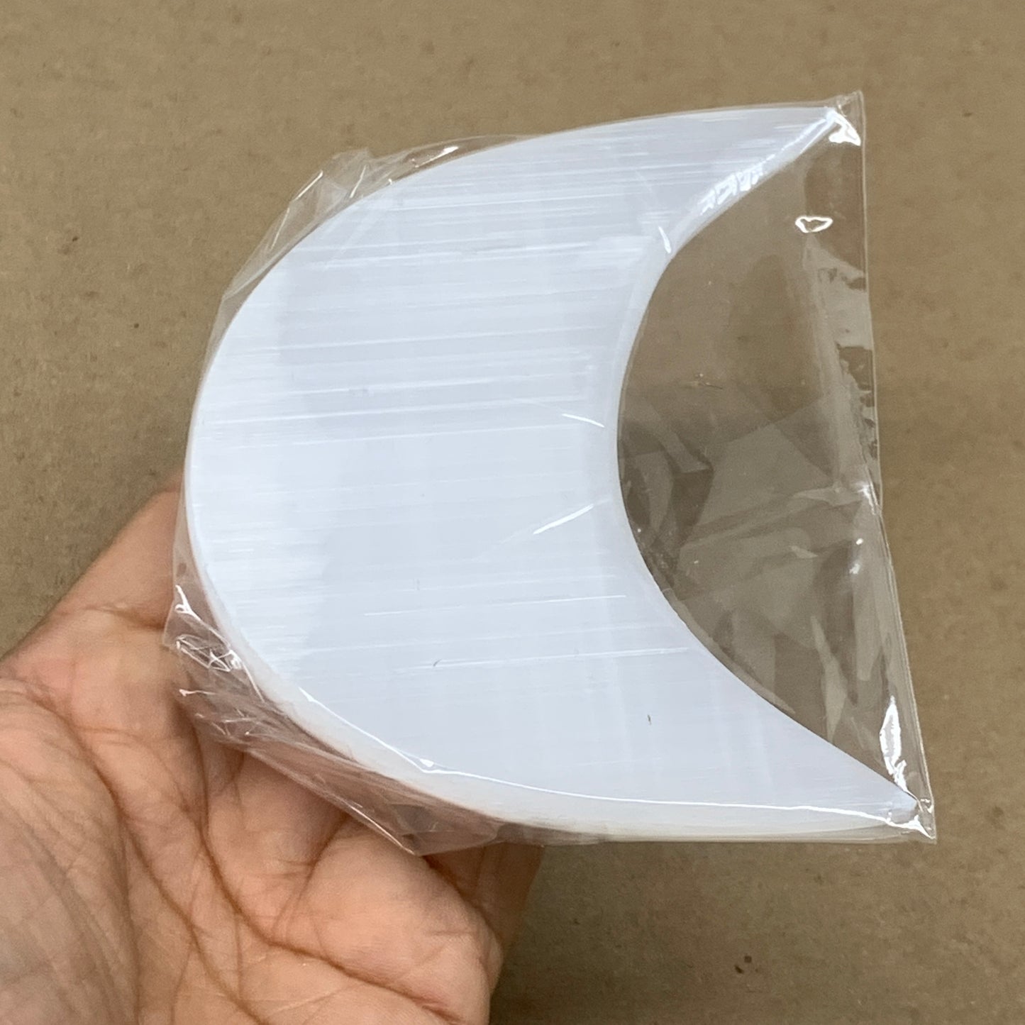 209g, 4.3"x2.1"x1", Selenite Crescent Moon Crystal (Satin Spar), B36519