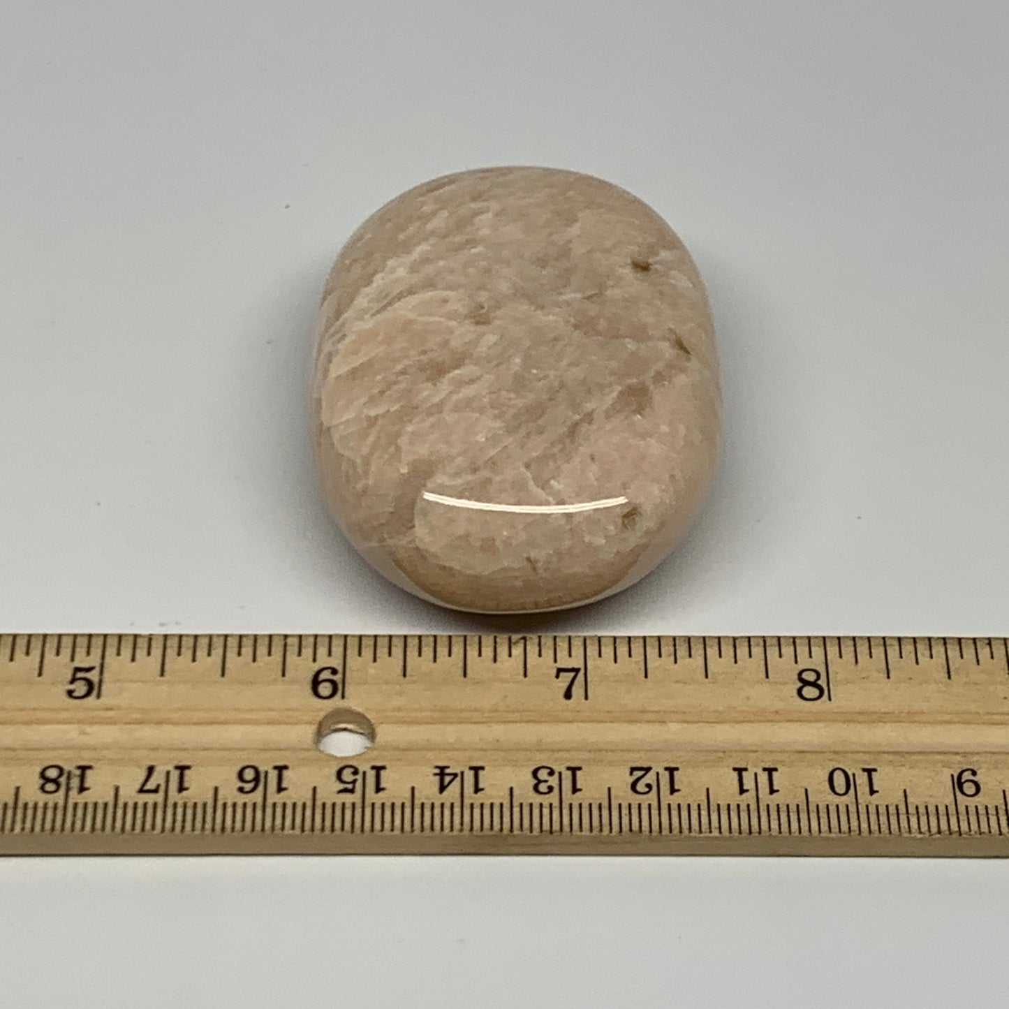 109.4g,2.3"x1.8"x0.9" Peach Moonstone Crystal Palm-Stone Polished Reiki, B27989