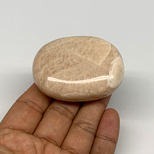 96.6g,2.3"x1.7"x0.9" Peach Moonstone Crystal Palm-Stone Polished Reiki, B27990