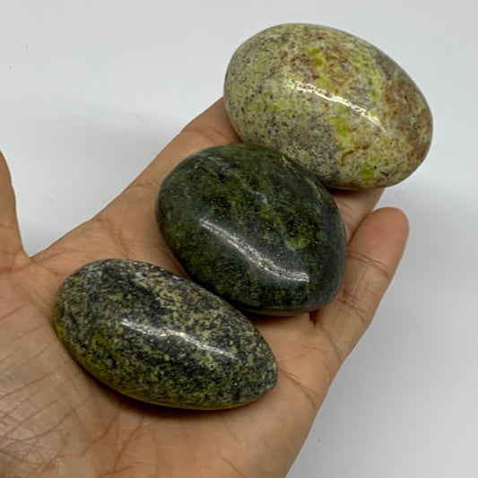 220g, 2.1"-2.3", 3pcs, Green Opal Crystal PalmStone Polished Reiki, B38320