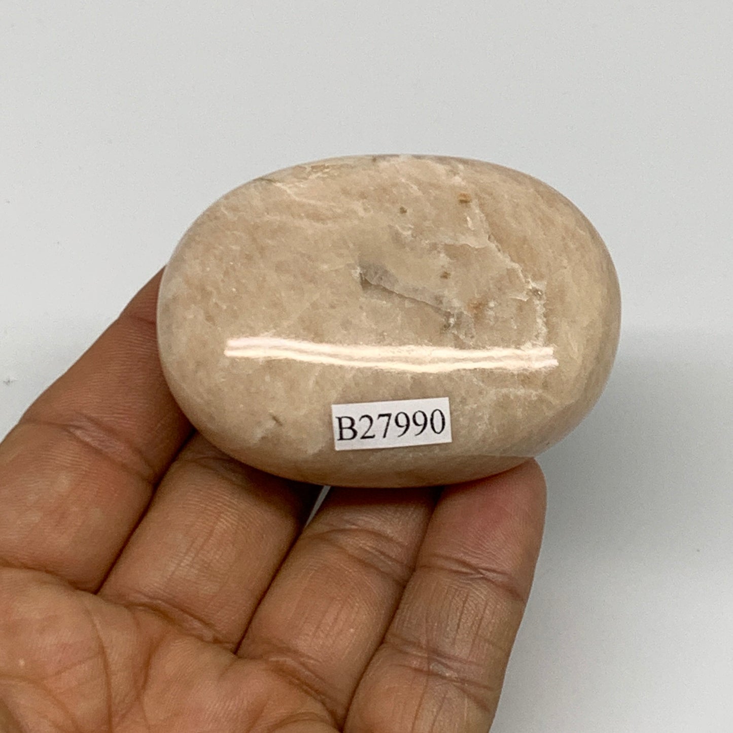 96.6g,2.3"x1.7"x0.9" Peach Moonstone Crystal Palm-Stone Polished Reiki, B27990