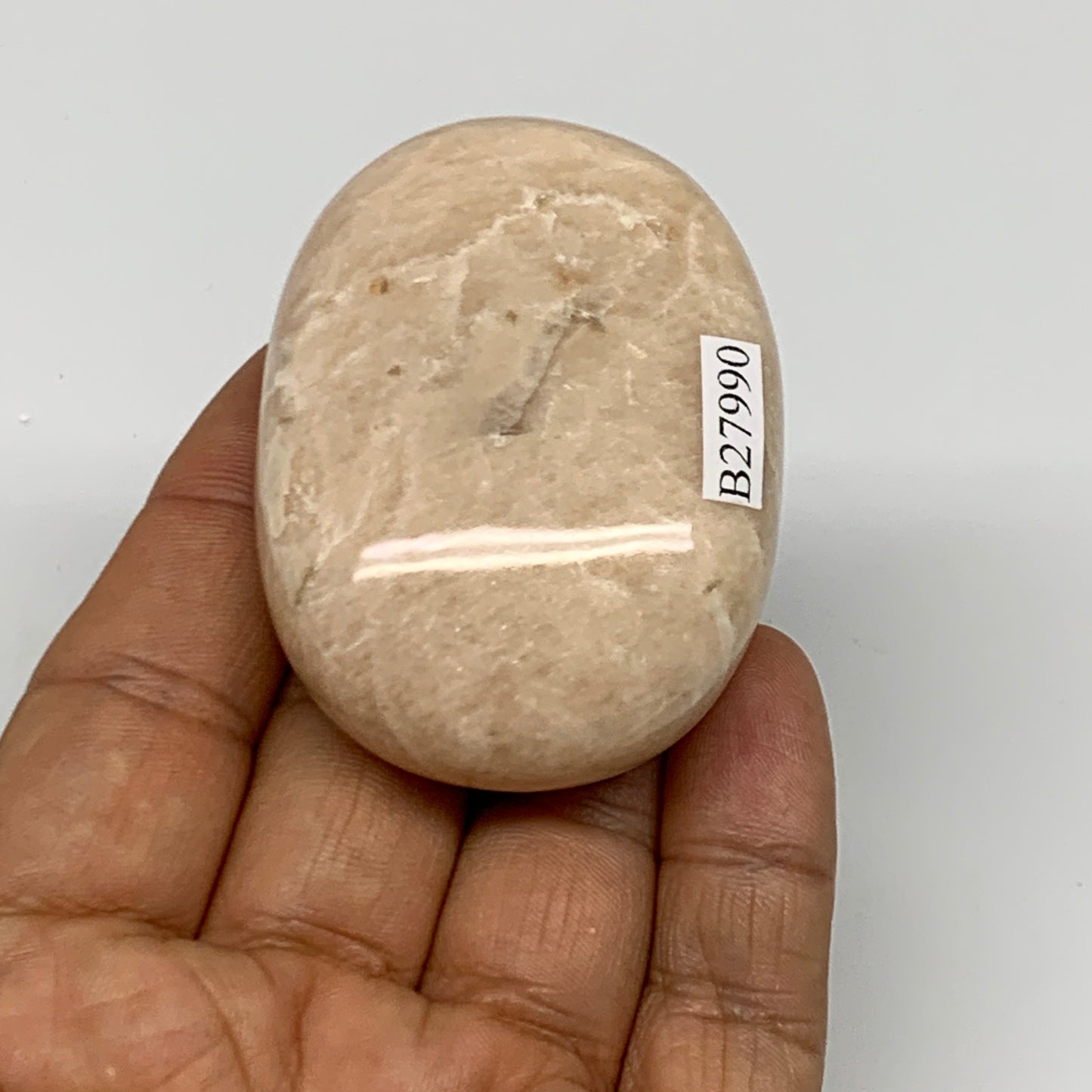 96.6g,2.3"x1.7"x0.9" Peach Moonstone Crystal Palm-Stone Polished Reiki, B27990