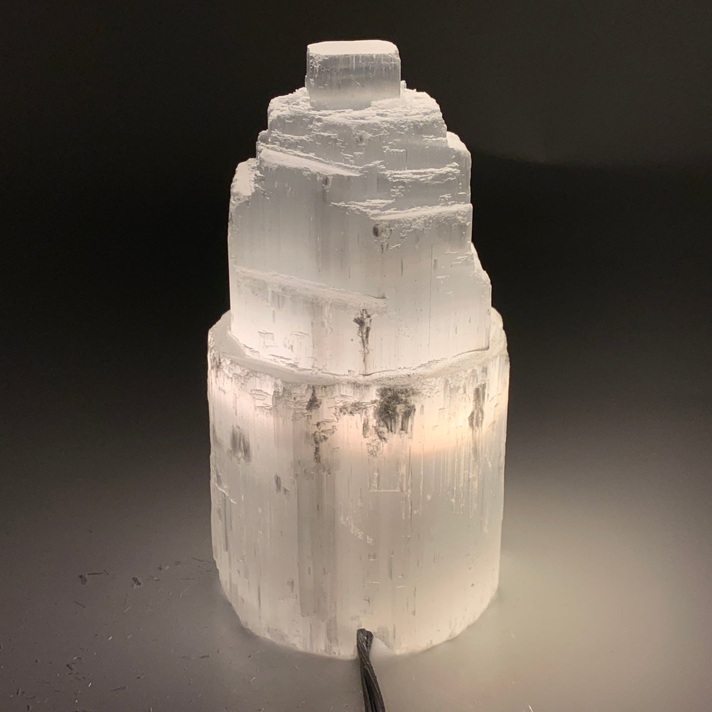 2.2 lbs, 6"x3.1", Raw Rough Selenite (Satin Spar) Lamp Tower, 6ft Chord, B35877