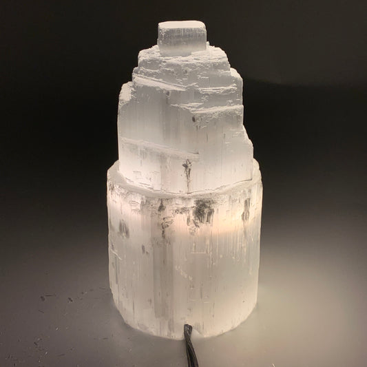 2.2 lbs, 6"x3.1", Raw Rough Selenite (Satin Spar) Lamp Tower, 6ft Chord, B35877