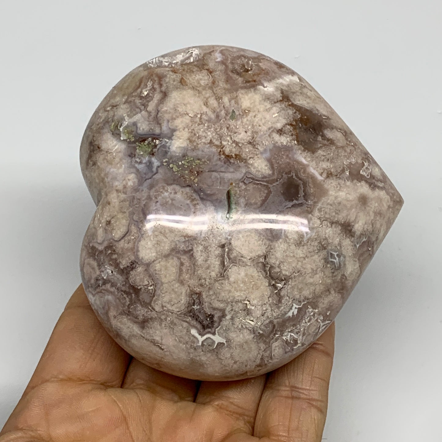 0.76 lbs, 3.2"x3.4"x1.5", Flower Agate Heart Crystal, Blossom Agate, B30992