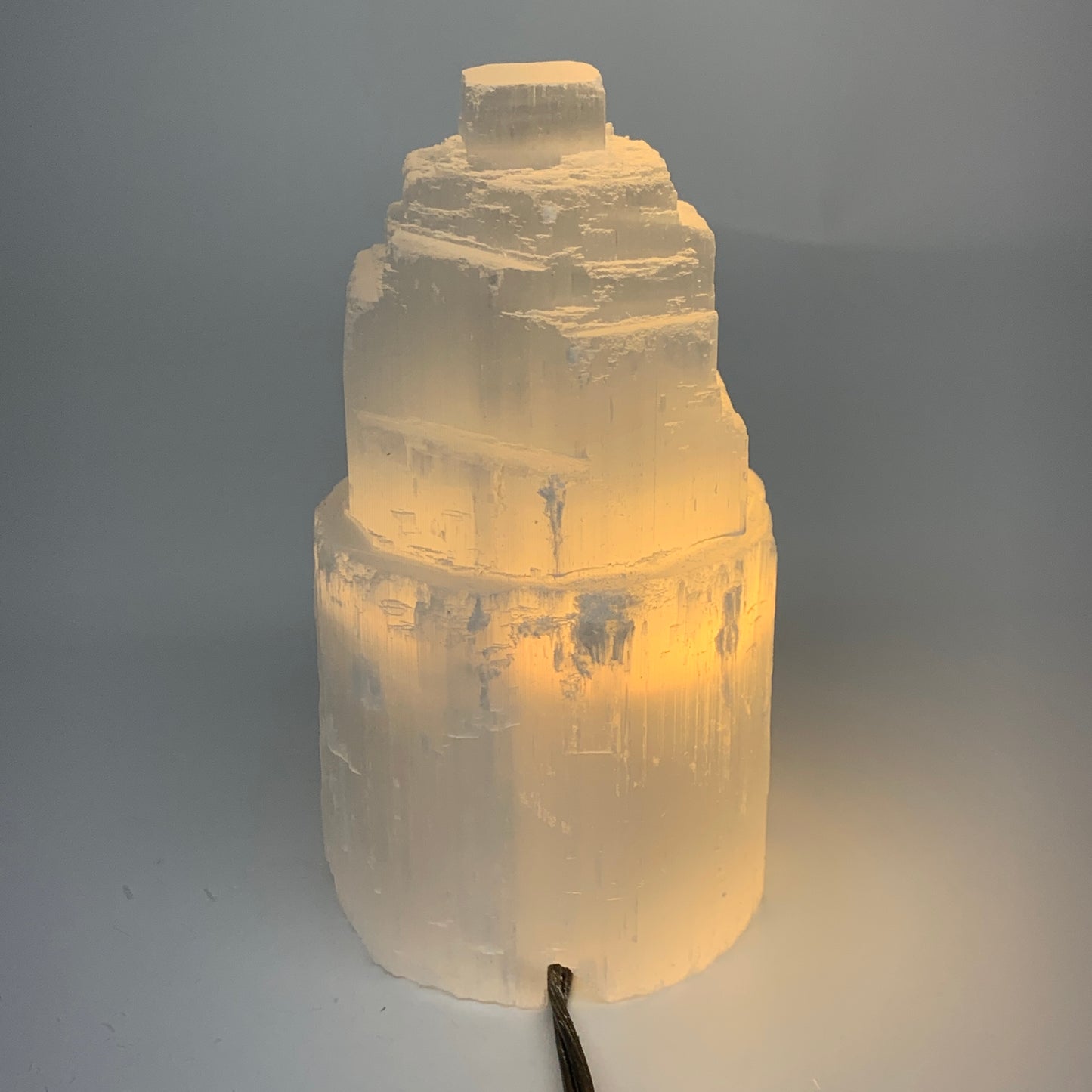 2.2 lbs, 6"x3.1", Raw Rough Selenite (Satin Spar) Lamp Tower, 6ft Chord, B35877