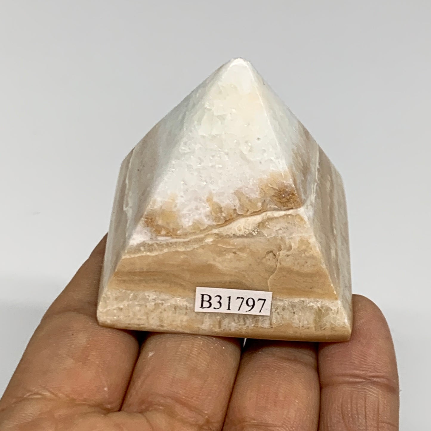 120.6g, 1.7"x1.9"x1.9", Caribbean Calcite Pyramid Gemstone, Crystal, B31797