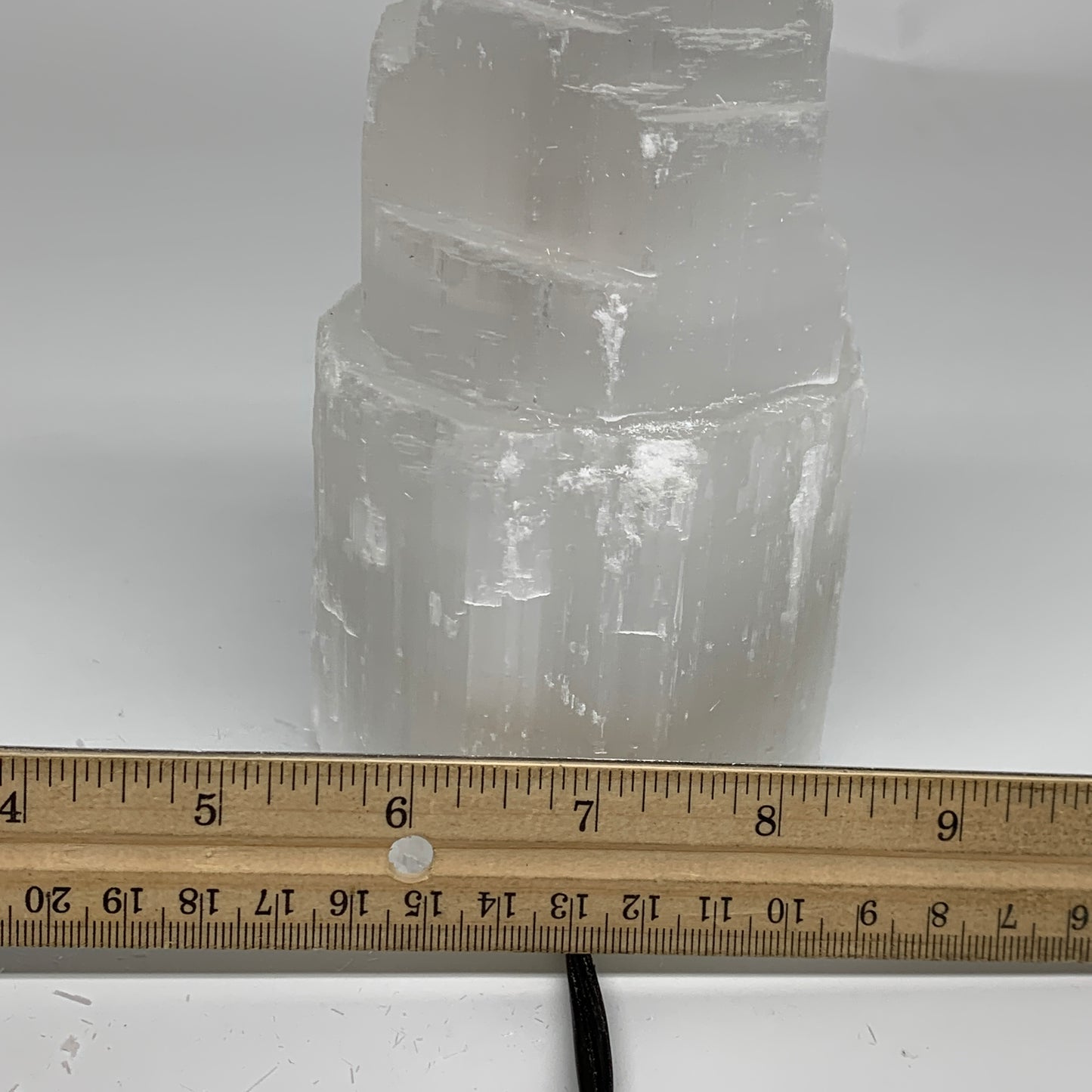 2.2 lbs, 6"x3.1", Raw Rough Selenite (Satin Spar) Lamp Tower, 6ft Chord, B35877