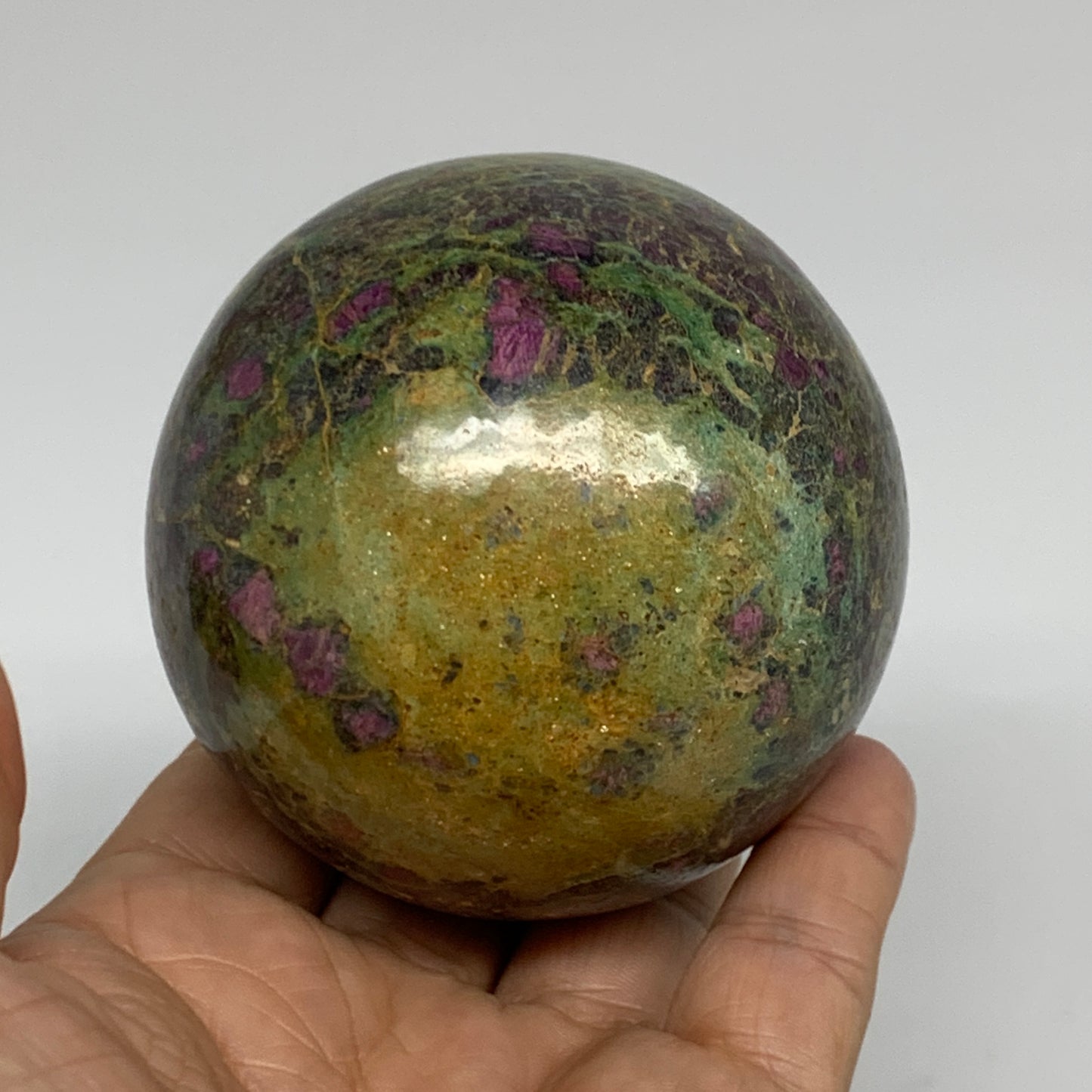 1.3 lbs, 2.8"(71mm), Zoisite with Ruby Sphere Sphere Ball Crystal, B25215