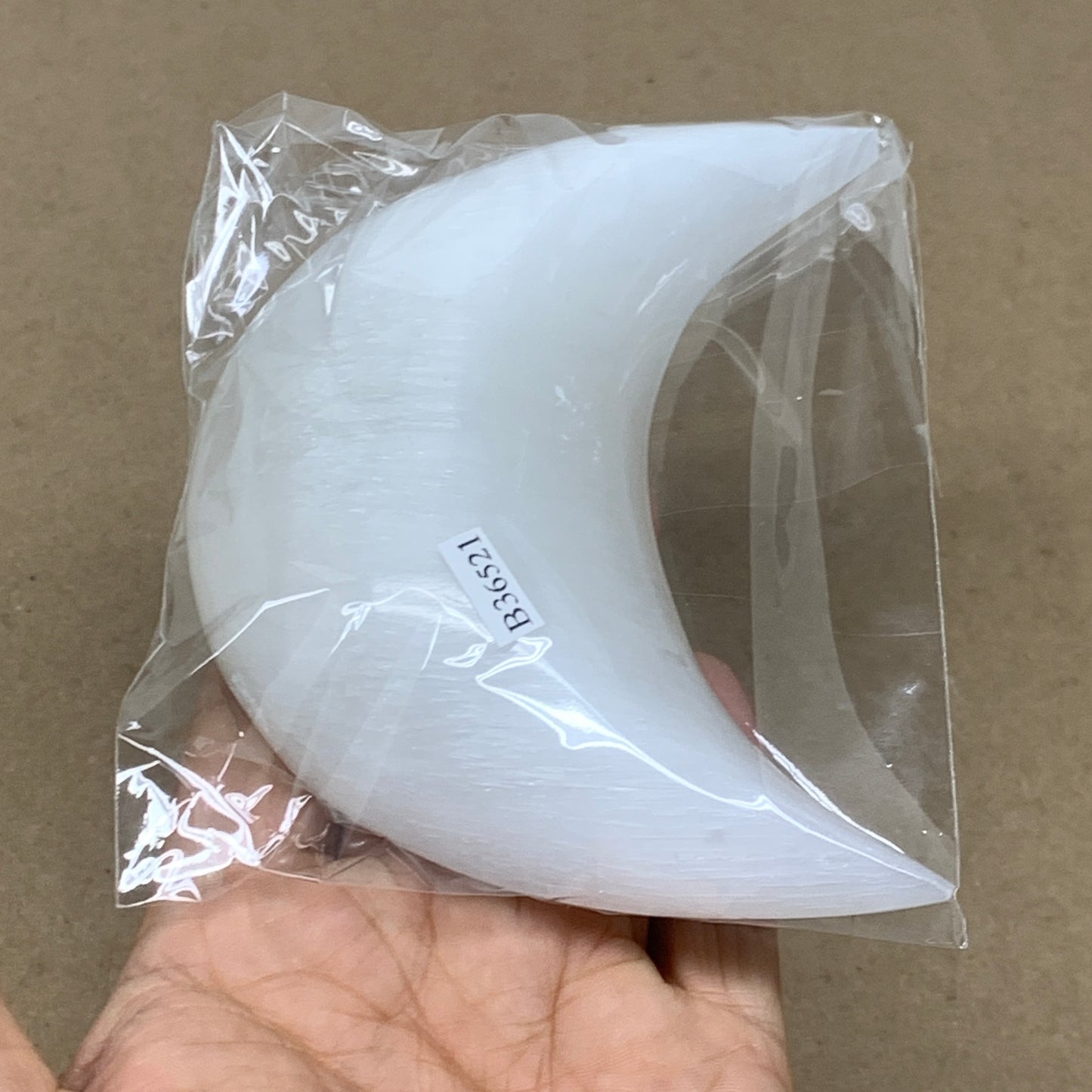 215g, 4.4"x2.2"x1", Selenite Crescent Moon Crystal (Satin Spar), B36521