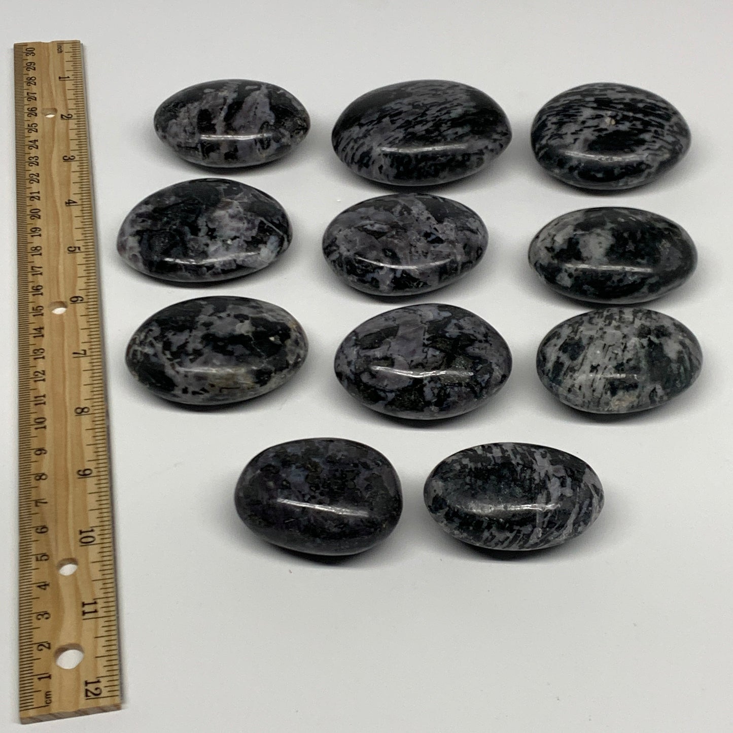 2.2 Lbs, 1.9"-2.6", 11pcs, Indigo Gabro Merlinite Palm-Stone Polished, B27243